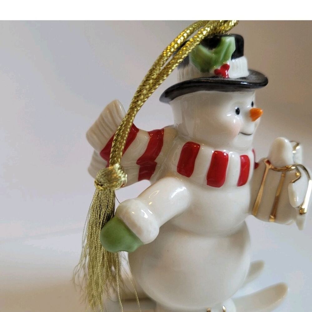 Lenox Christmas Ornament Snowman on Skis Present Porcelain - Picture 3 of 11